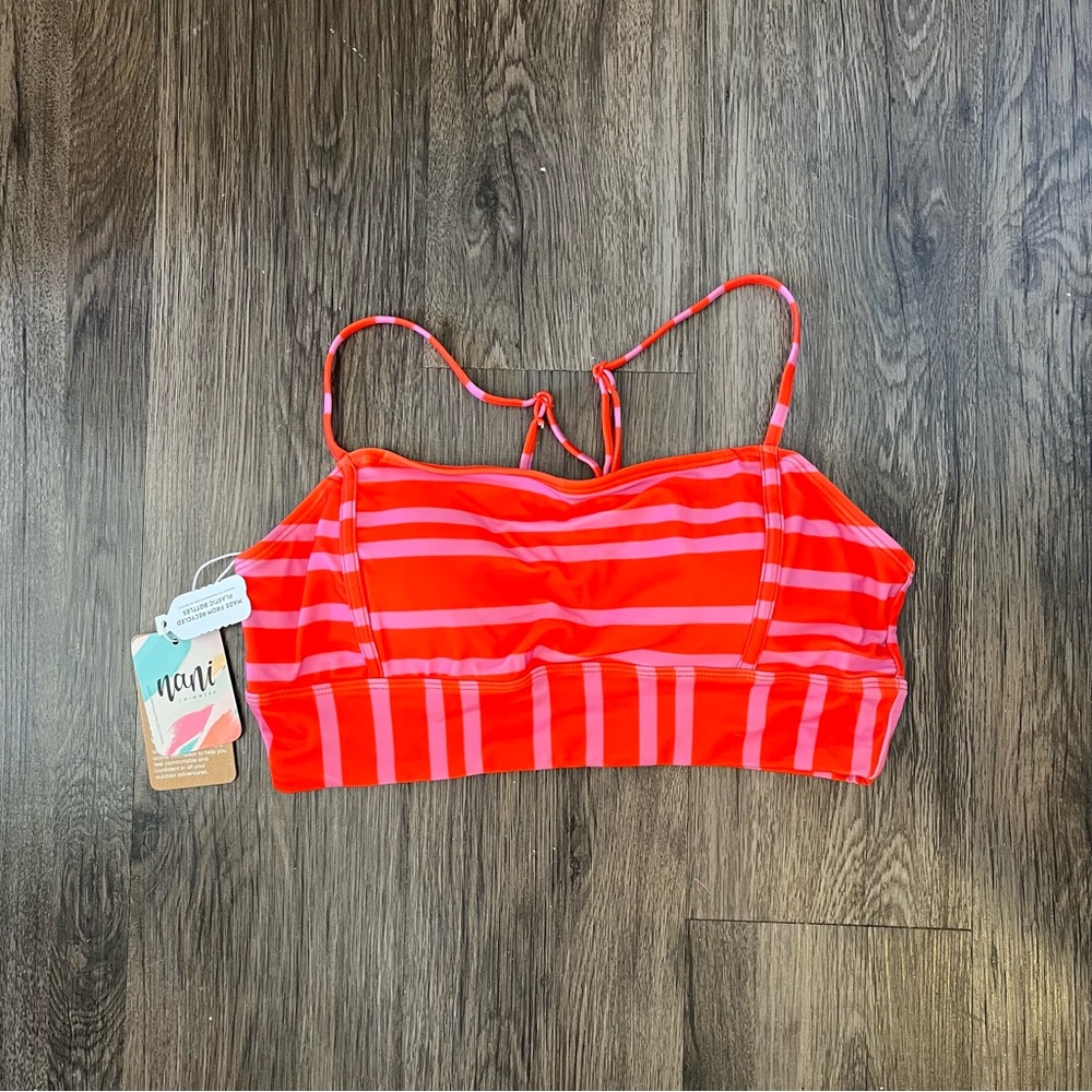 Nani Red and Pink Striped Mia Surf Crop Swim Top Medium NWT